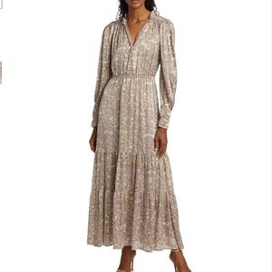 NWT Elie Tahari AUTUMN BURNOUT MIDI-DRESS mauve gold formal womens dress size L